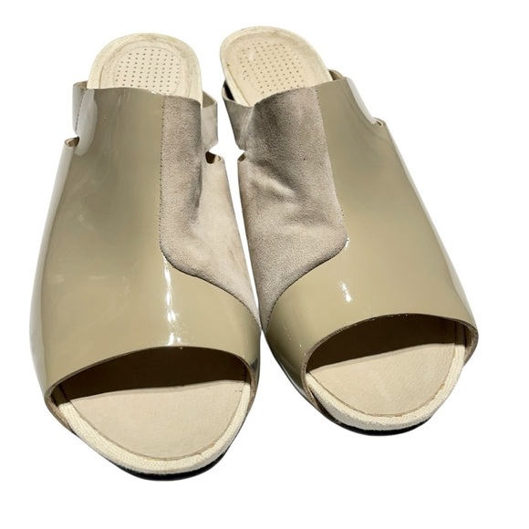 Tsubo Taupe Leather Wedge Slip Ons Womens 8 Lagom Scandi Chic Minimalist Office - Picture 6 of 14